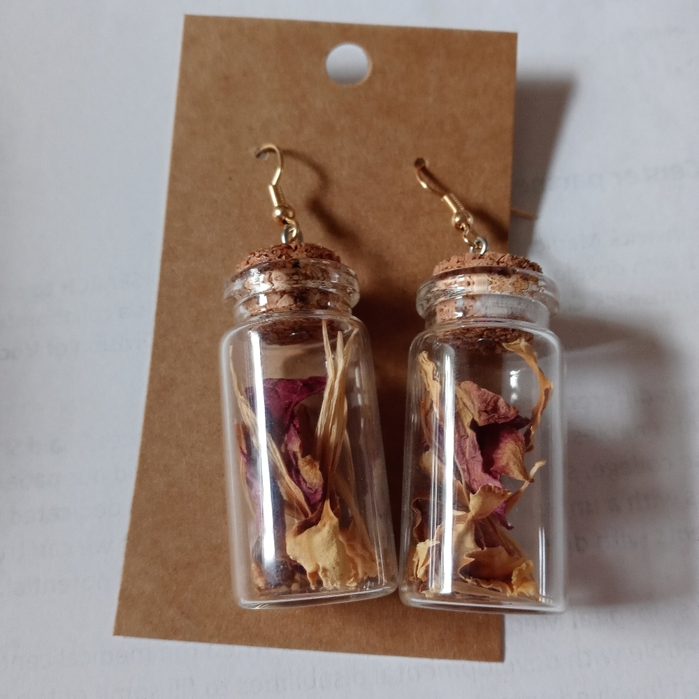 Handmade mini jar earrings with flowers - Picture 1 of 1